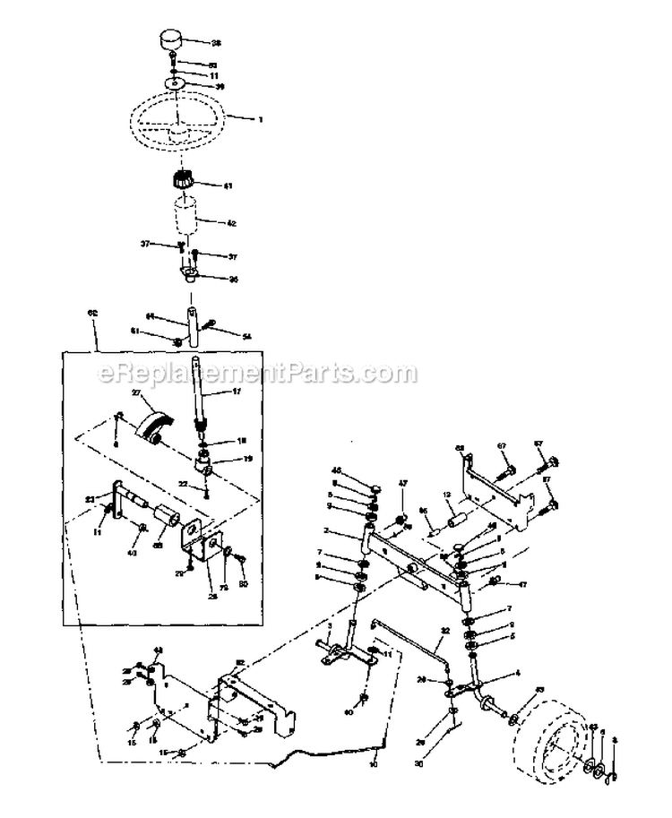 Steering Assembly Diagram and Parts List for 917272070  Craftsman Lawn Tractor