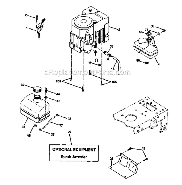 Engine Diagram and Parts List for 917272070  Craftsman Lawn Tractor