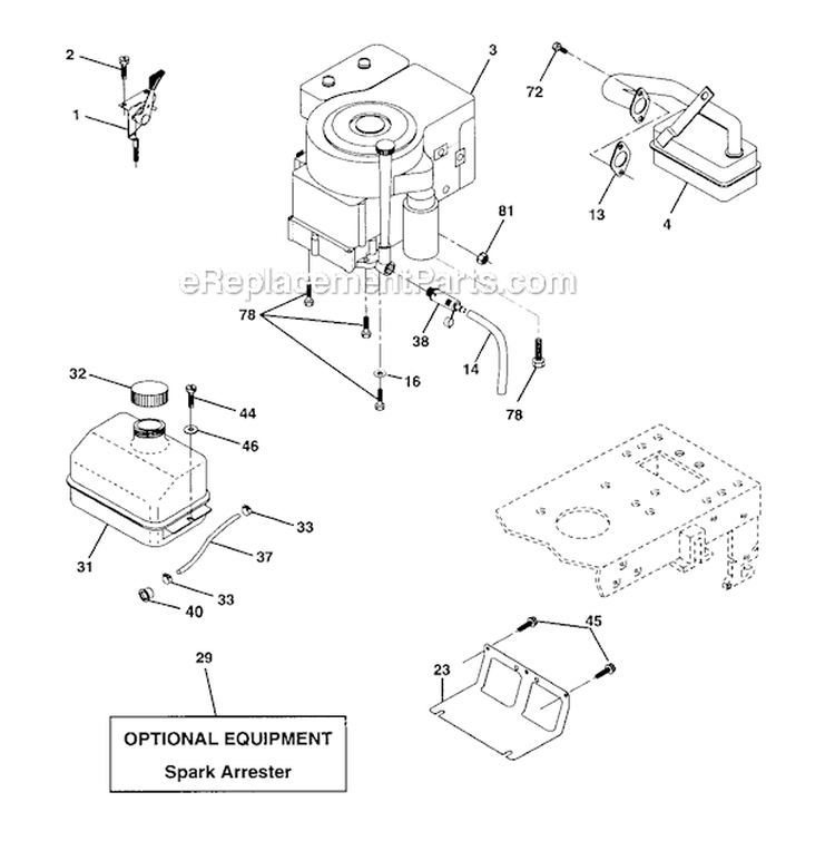 Engine Diagram and Parts List for 917272350  Craftsman Lawn Tractor