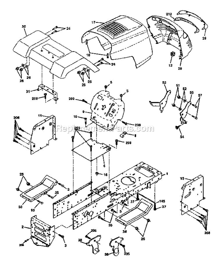Chassis And Enclosures Diagram and Parts List for 917272352  Craftsman Lawn Tractor