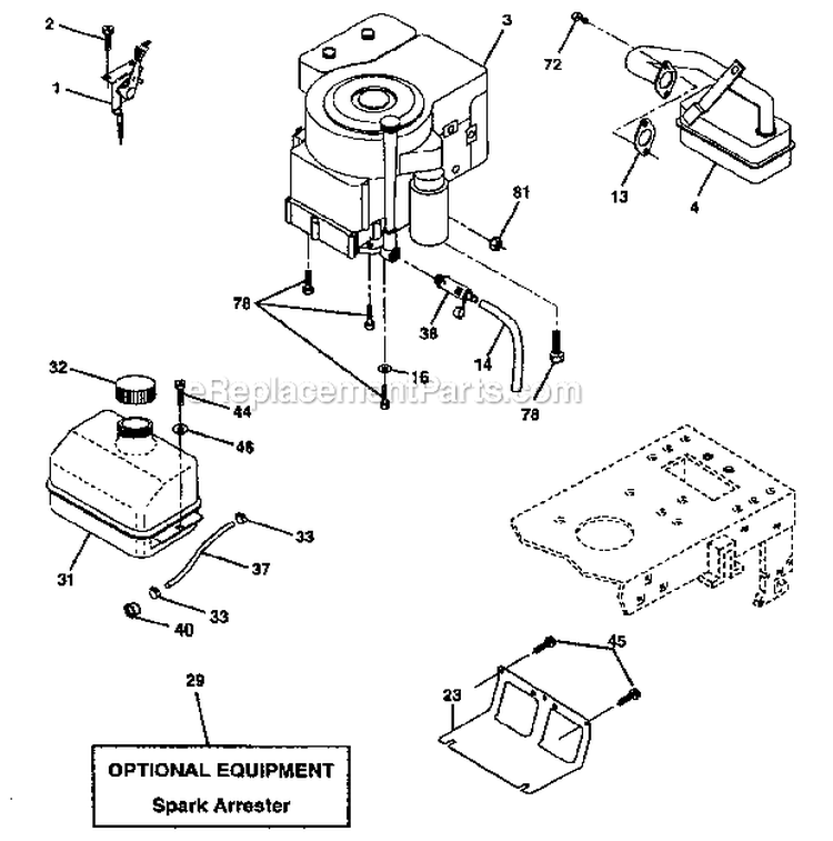 Engine Diagram and Parts List for 917272352  Craftsman Lawn Tractor