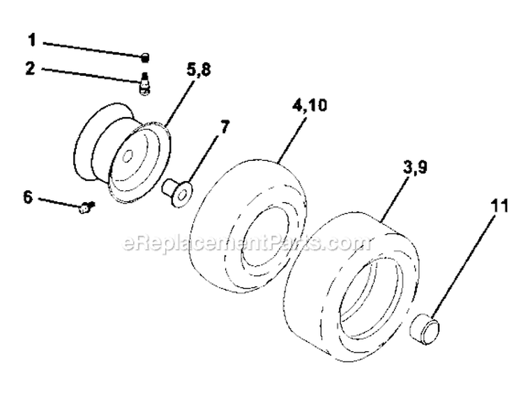 Wheels And Tires Diagram and Parts List for 917272420  Craftsman Lawn Tractor