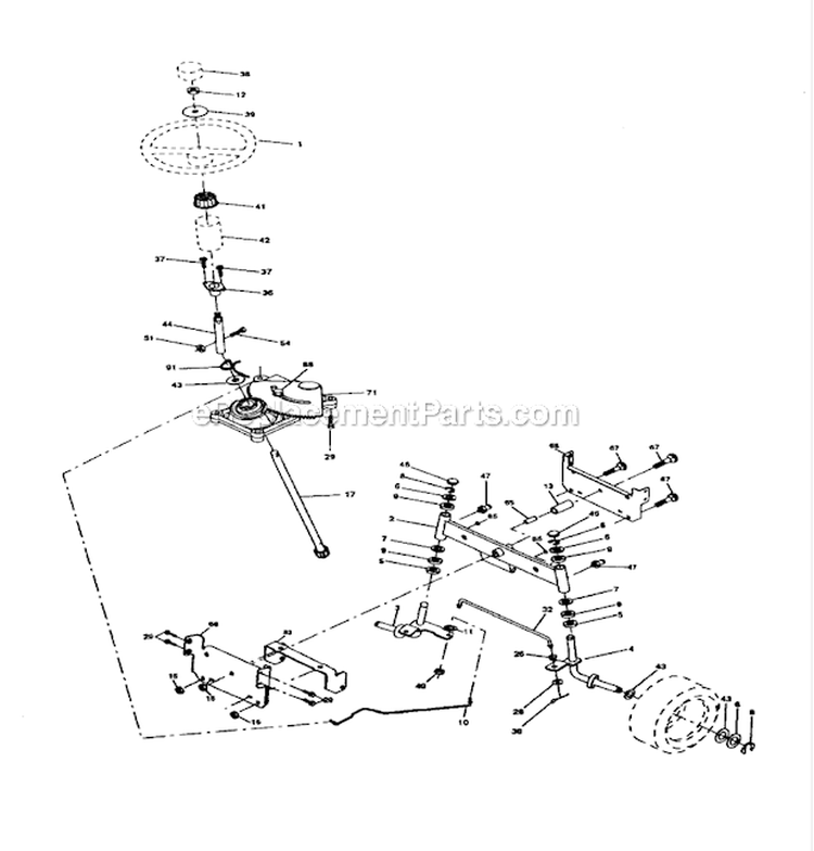 Steering Assembly Diagram and Parts List for 917272673  Craftsman Lawn Tractor
