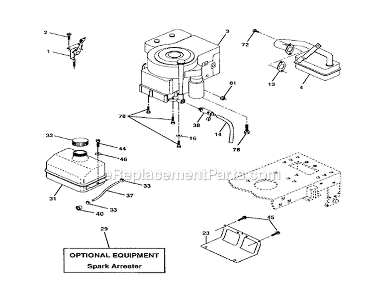 Engine Diagram and Parts List for 917272673  Craftsman Lawn Tractor