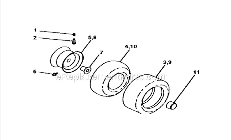 Wheels And Tires Diagram and Parts List for 917272673  Craftsman Lawn Tractor