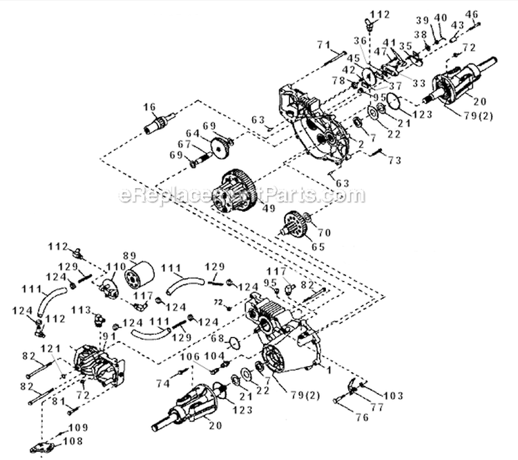 Transaxle Diagram and Parts List for 917273021  Craftsman Lawn Tractor