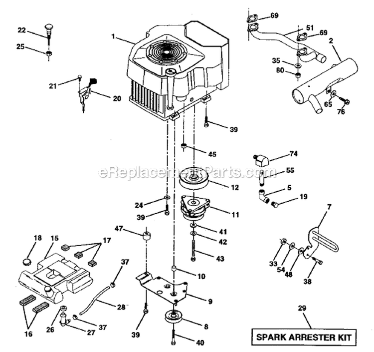 Engine Diagram and Parts List for 917273021  Craftsman Lawn Tractor