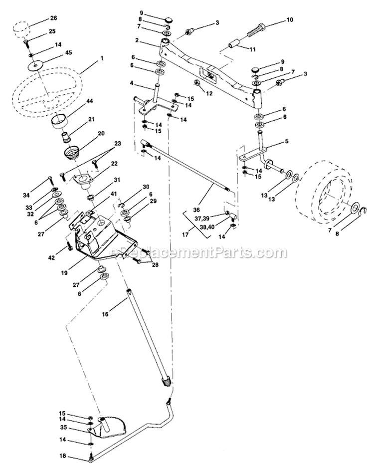 Steering Assembly Diagram and Parts List for 917273023  Craftsman Lawn Tractor