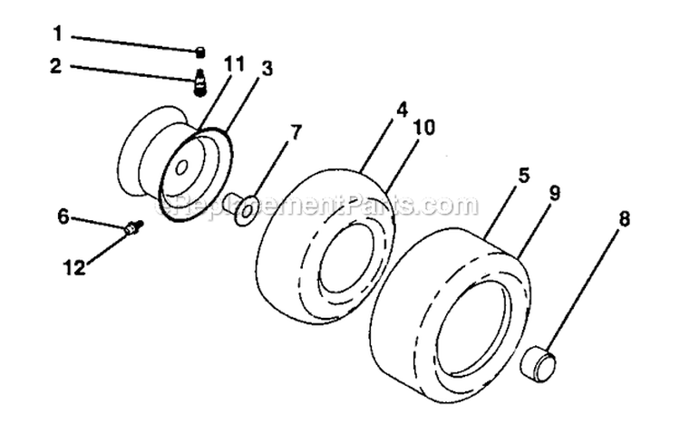 Wheels  Tires Diagram and Parts List for 917273023  Craftsman Lawn Tractor