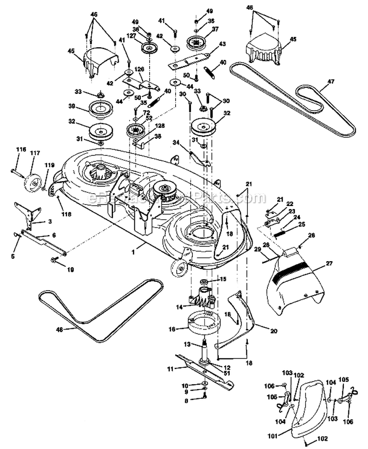 Mower Deck Diagram and Parts List for 917273031  Craftsman Lawn Tractor