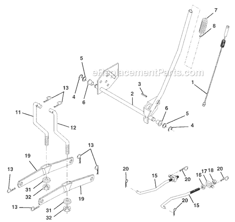 Lift Assembly Diagram and Parts List for 917273140  Craftsman Lawn Tractor