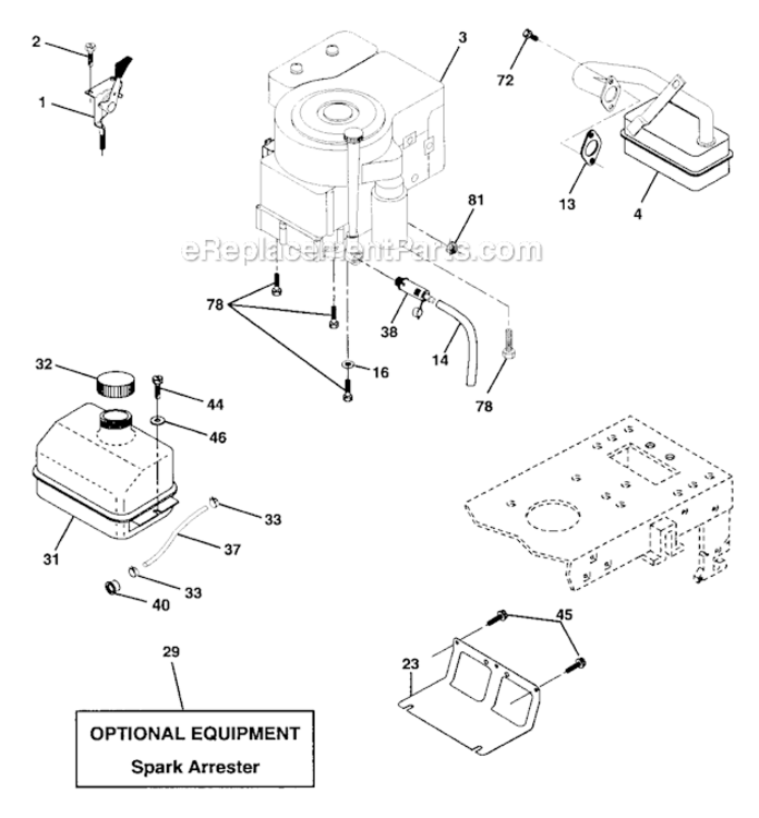 Engine Diagram and Parts List for 917273370  Craftsman Lawn Tractor