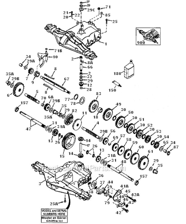 Peerless Transaxle Diagram and Parts List for 917273470  Craftsman Lawn Tractor