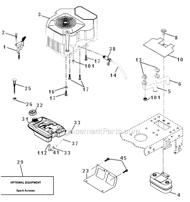 Engine Diagram and Parts List for 917273470  Craftsman Lawn Tractor