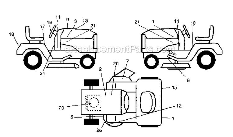 Decals Diagram and Parts List for 917273639  Craftsman Lawn Tractor