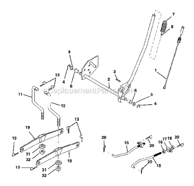 Lift Assembly Diagram and Parts List for 917273764  Craftsman Lawn Tractor