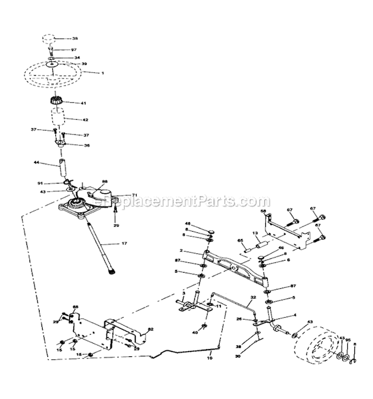 Steering Assembly Diagram and Parts List for 917274761  Craftsman Lawn Tractor