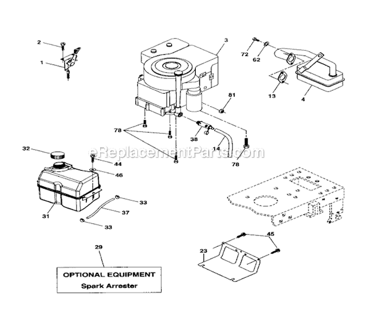 Engine Diagram and Parts List for 917274761  Craftsman Lawn Tractor