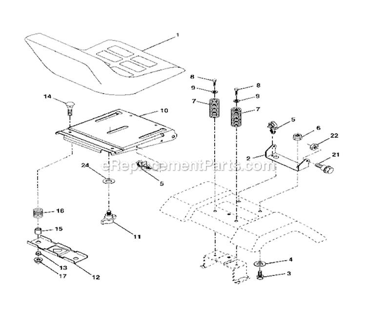 Seat Assembly Diagram and Parts List for 917274761  Craftsman Lawn Tractor