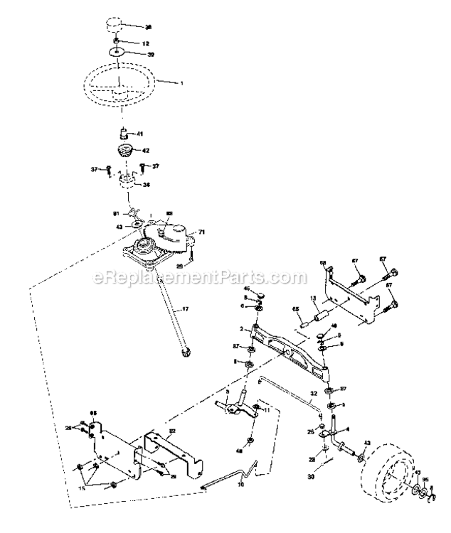 Steering_Assembly Diagram and Parts List for 917275661  Craftsman Lawn Mower