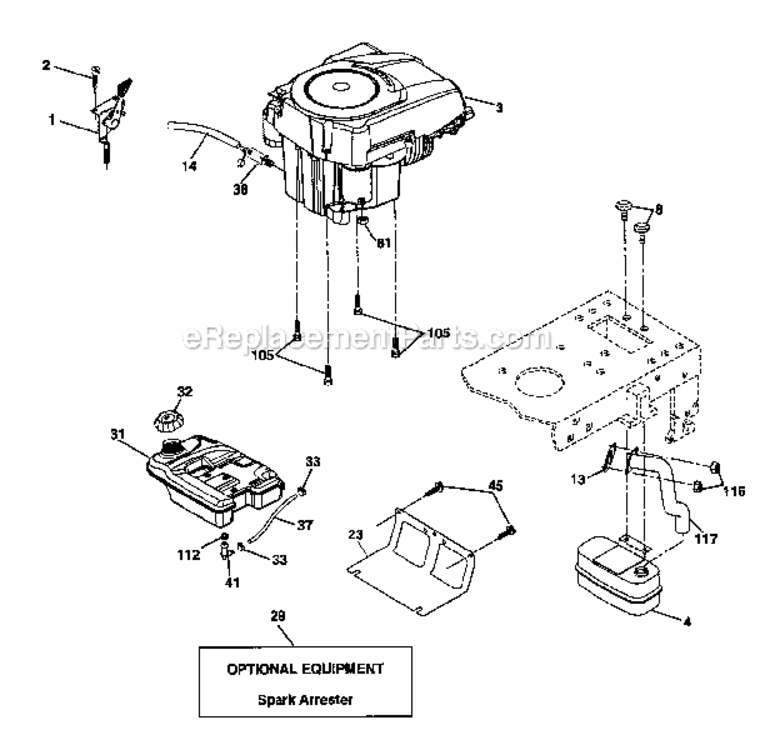 Engine Diagram and Parts List for 917275661  Craftsman Lawn Mower