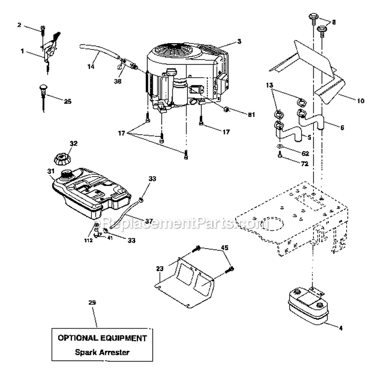 Engine Diagram and Parts List for 917275683  Craftsman Lawn Tractor