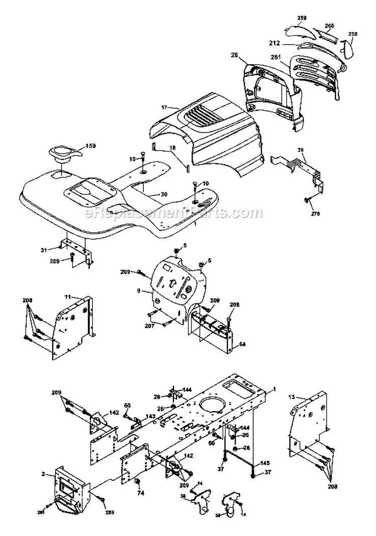 Chassis  Enclosures Diagram and Parts List for 917275760  Craftsman Lawn Tractor