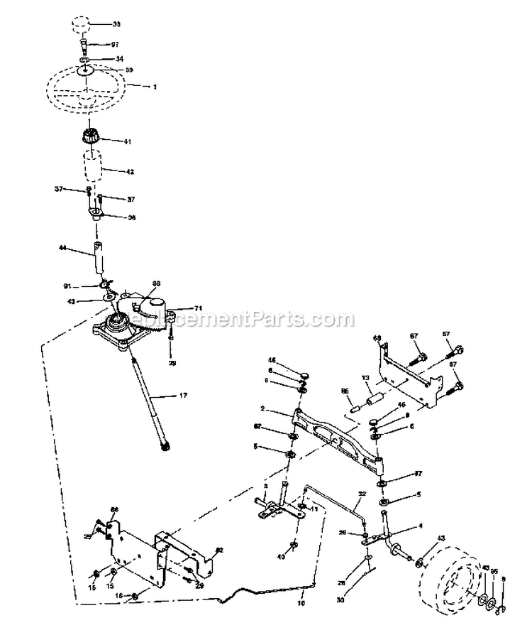 Steering Assembly Diagram and Parts List for 917275760  Craftsman Lawn Tractor