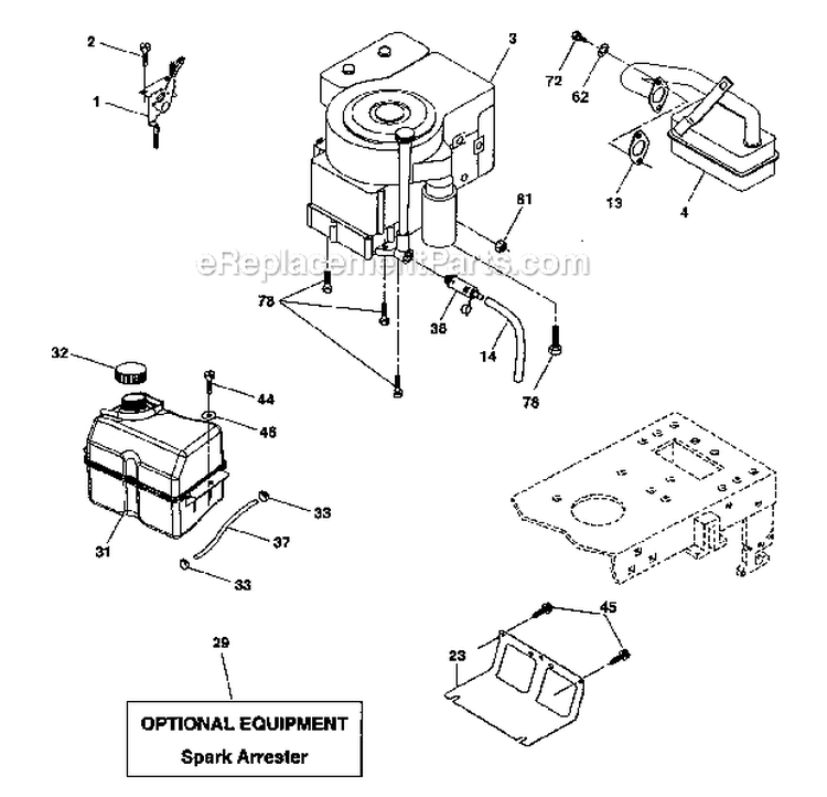 Engine Diagram and Parts List for 917275760  Craftsman Lawn Tractor