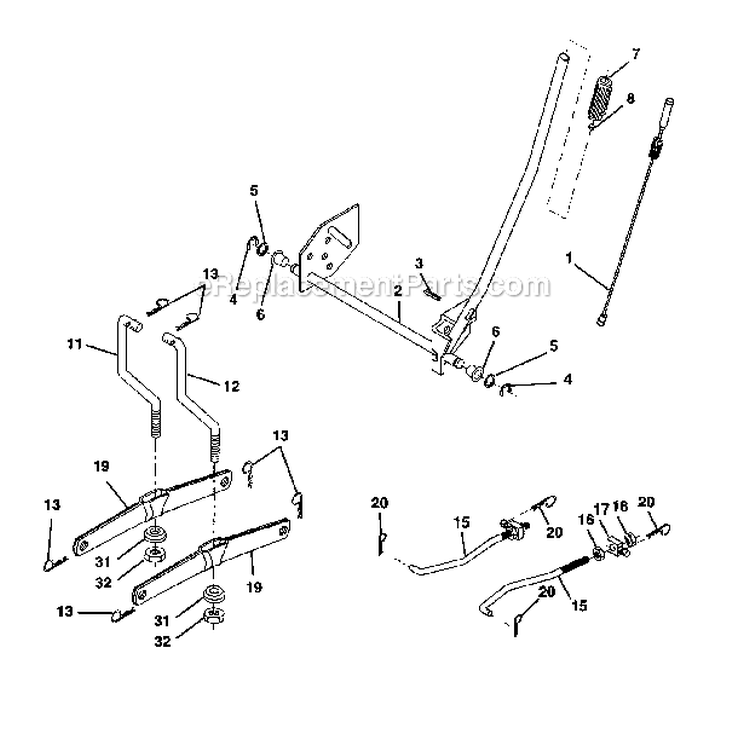 Lift Assembly Diagram and Parts List for 917275760  Craftsman Lawn Tractor