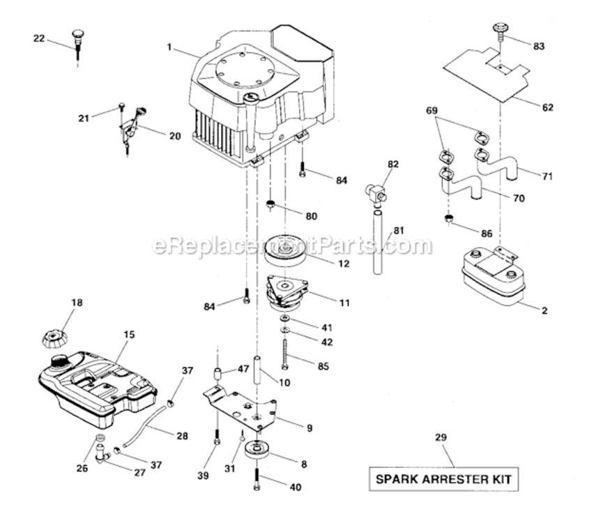 Engine Diagram and Parts List for 917276101  Craftsman Lawn Mower