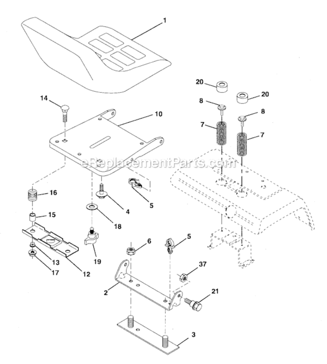 Seat_Assembly Diagram and Parts List for 917276101  Craftsman Lawn Mower