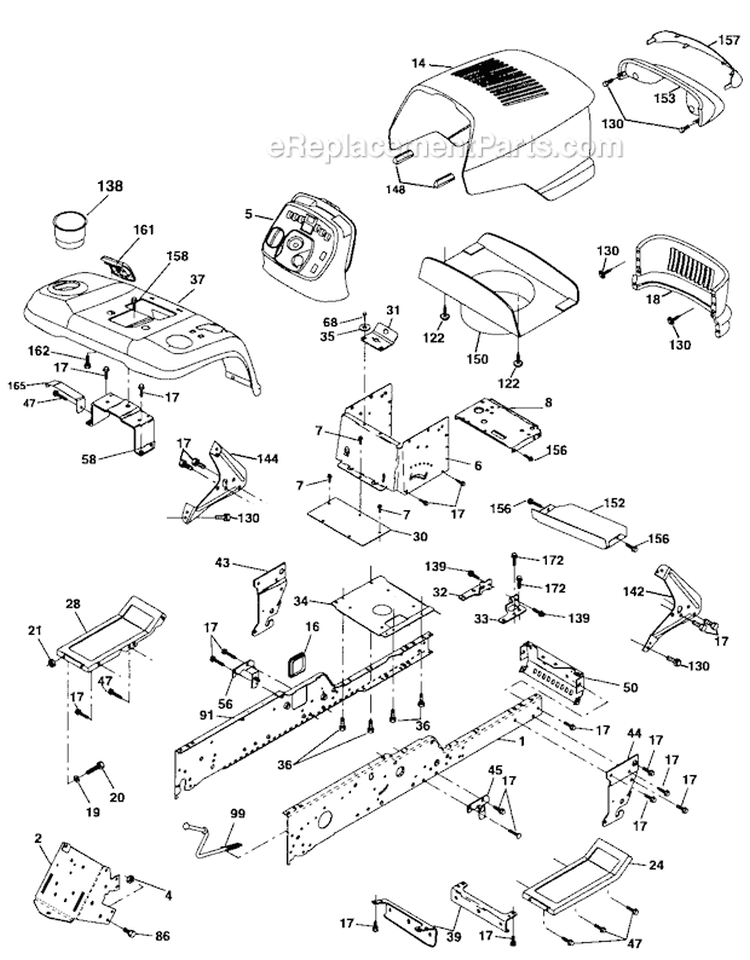 Chasis And Enclosures Diagram and Parts List for 917276320  Craftsman Lawn Tractor