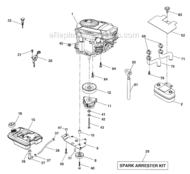 Engine Diagram and Parts List for 917276320  Craftsman Lawn Tractor