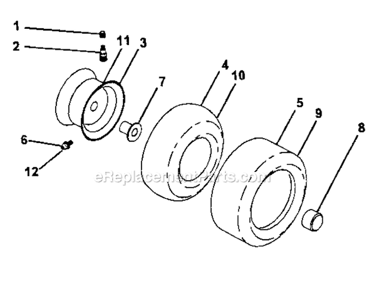 Wheels And Tires Diagram and Parts List for 917276320  Craftsman Lawn Tractor