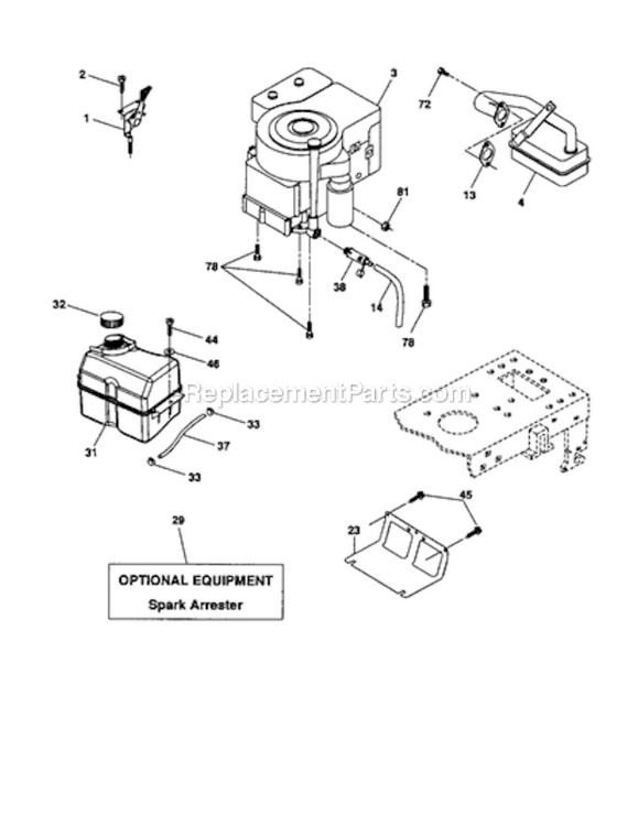 Engine Diagram and Parts List for 917276827  Craftsman Lawn Tractor