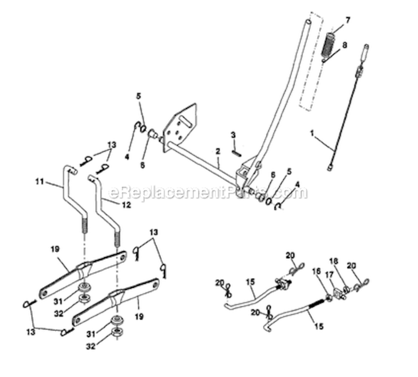 Lift Diagram and Parts List for 917276827  Craftsman Lawn Tractor