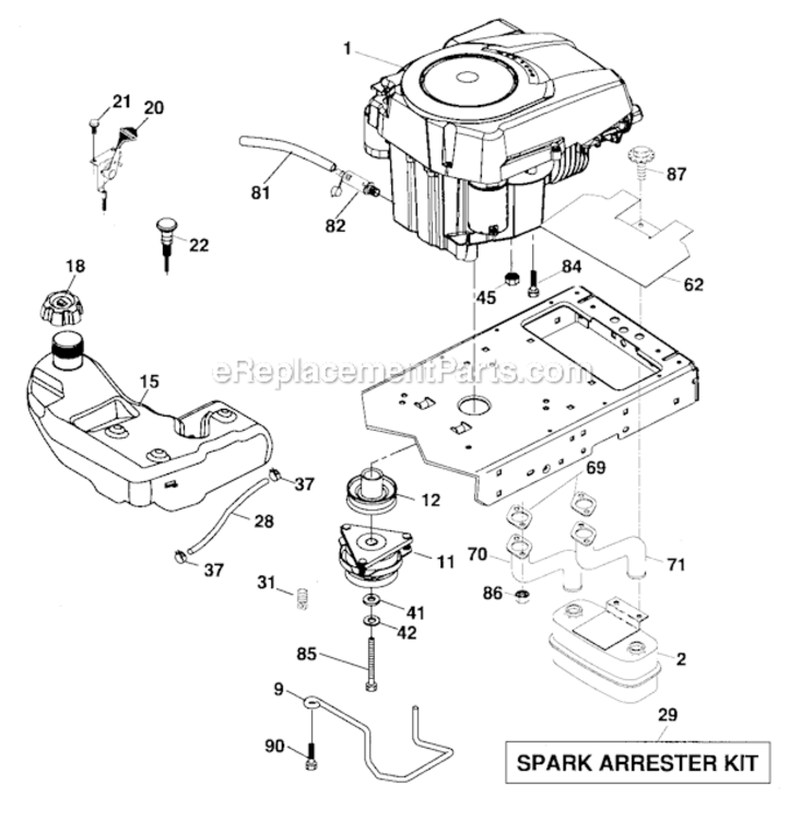 Engine Diagram and Parts List for 917276921  Craftsman Lawn Tractor