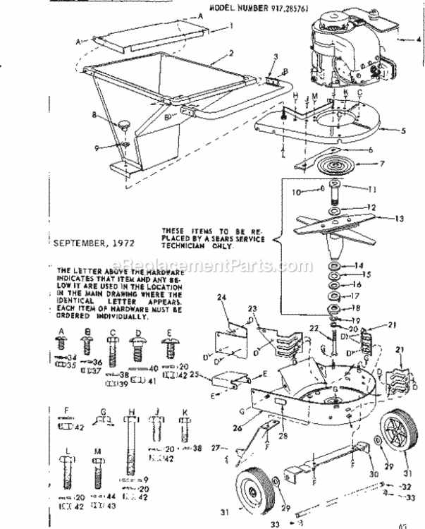 Page A Diagram and Parts List for 917285761  Craftsman Lawn Tractor Accessories