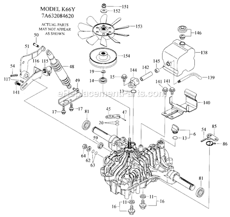 Transaxle Diagram and Parts List for 917286460  Craftsman Lawn Tractor