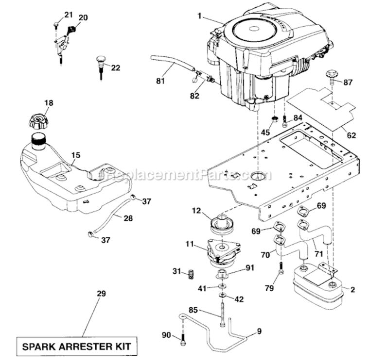 Engine Diagram and Parts List for 917286460  Craftsman Lawn Tractor