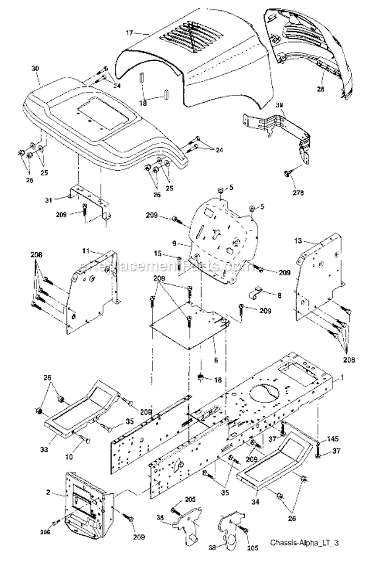Chassis And Enclosures Diagram and Parts List for 917287011  Craftsman Lawn Tractor