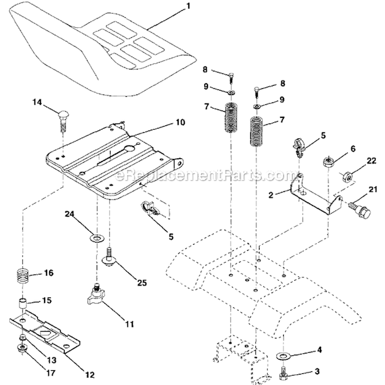 Seat Diagram and Parts List for 917287011  Craftsman Lawn Tractor