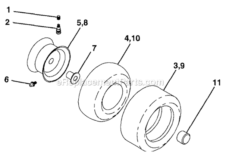 Wheels And Tires Diagram and Parts List for 917287011  Craftsman Lawn Tractor