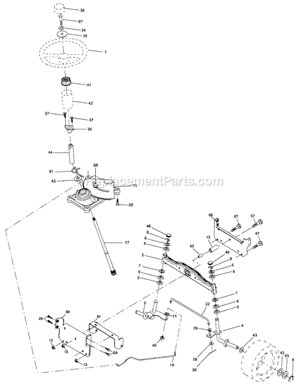 Steering_Assembly Diagram and Parts List for 917287070  Craftsman Lawn Tractor