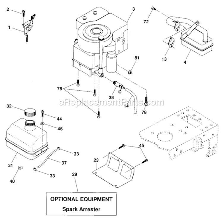 Engine Diagram and Parts List for 917287070  Craftsman Lawn Tractor