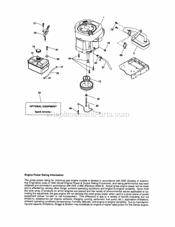 Engine Diagram and Parts List for 917287121  Craftsman Lawn Tractor