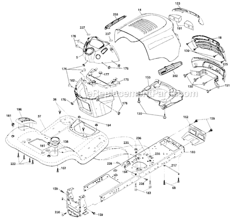 Chassis Diagram and Parts List for 917287130  Craftsman Lawn Tractor