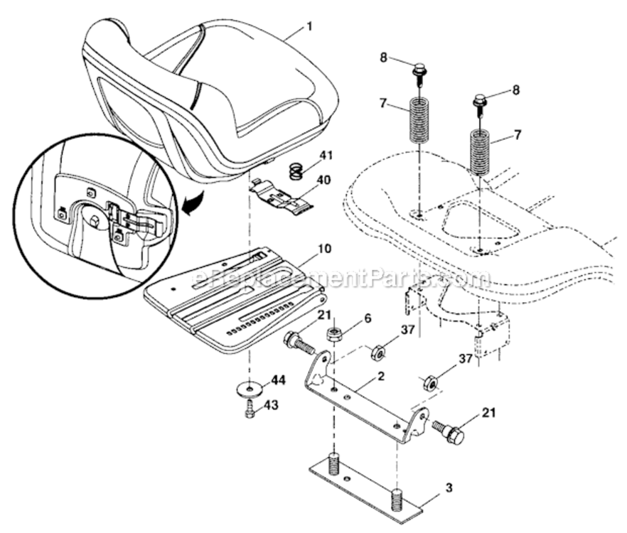 Seat Diagram and Parts List for 917287130  Craftsman Lawn Tractor