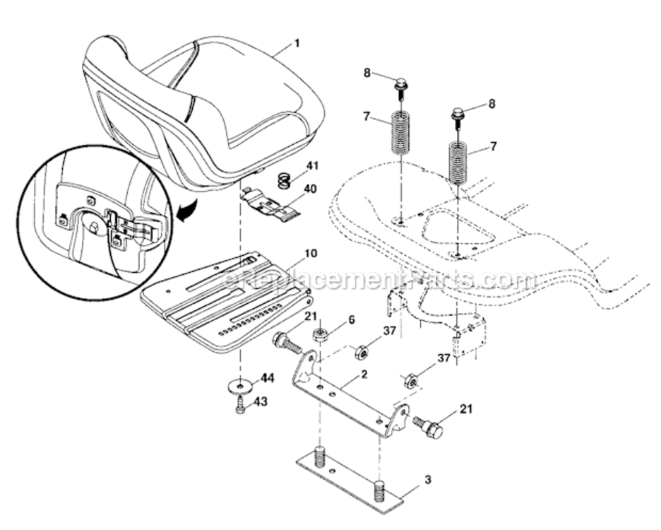 Seat Diagram and Parts List for 917287300  Craftsman Lawn Tractor